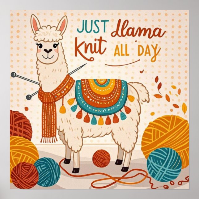 Cartoon llama vestindo um poster de cachecol (Frente)