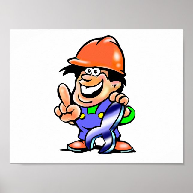 Cartoon Man In A Duro Hat Poster (Frente)