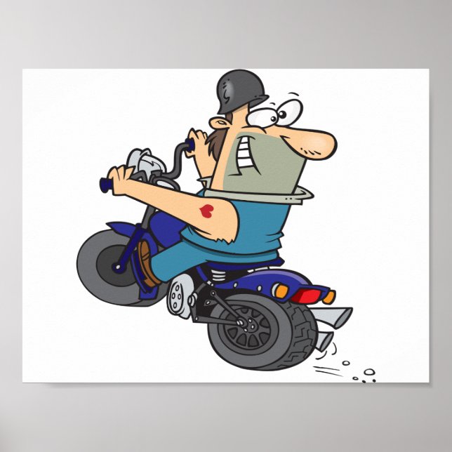 Cartoon Man On A Motorcycle Poster (Frente)