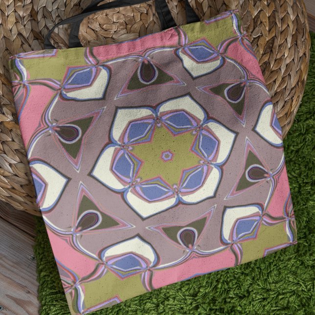 Cartoon Mandala Flor Azul Rosa e Amarelo Bolsa B (Criador carregado)