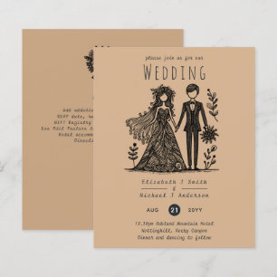 Cartoon Noiva Teracotta de Casamento Desenhado