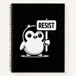 Cartoon Penguin Holding Sinal RESIST - B & W