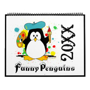 Cartoon Penguins Engraçado Calendário Grande