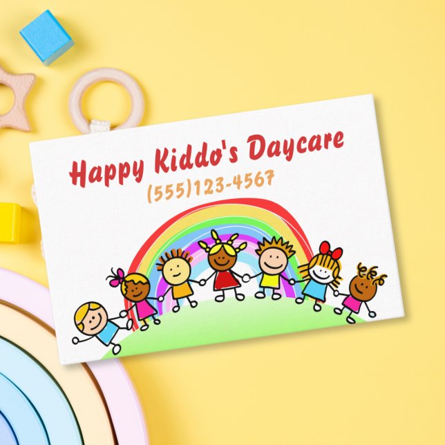 Cartoon Rainbow Daycare Chilcare Cartão de visita (Criador carregado)