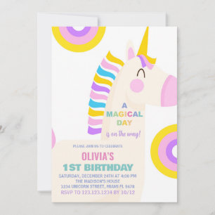 Cartoon Rainbow Unicorn - Convites de Aniversário