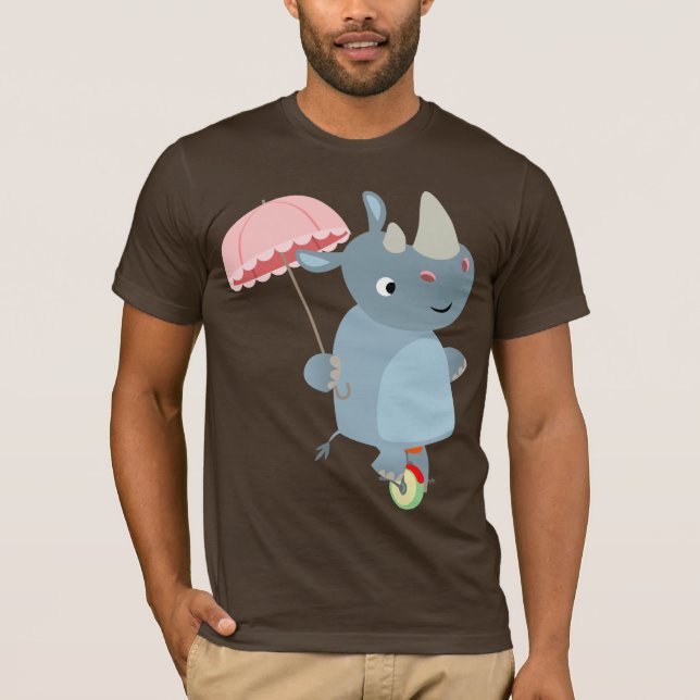 Cartoon Rhino com guarda-chuva na camiseta T da Un (Frente)
