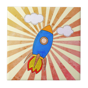 Cartoon Rocket Retro Sunset Decorre