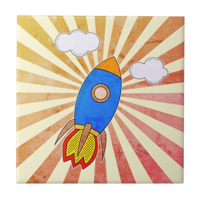 Cartoon Rocket Retro Sunset Decorre (Frente)
