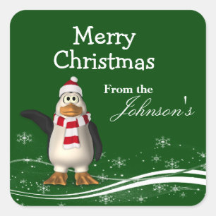 Cartoon Santa Claus Penguin - Etiquetas de Natal