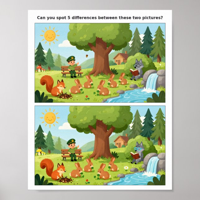 Cartoon Scene Spot the Difference Poster for Kids  (Frente)