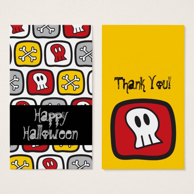 Cartoon Skulls & Bones Halloween - Marca de Favor  (Frente & Verso)