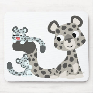 Cartoon Snow Leopardo e Cubs Mousepad