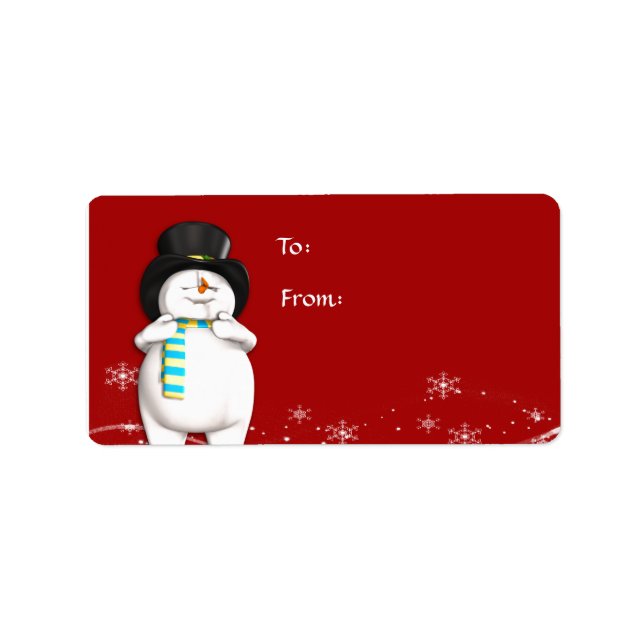 Cartoon Snowman - Etiqueta de Natal (Frente)