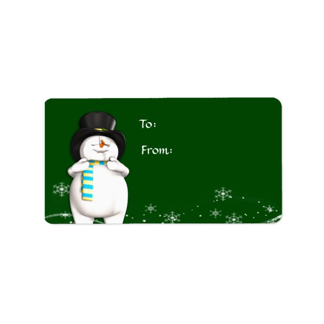 Cartoon Snowman - Etiqueta de Natal (Frente)