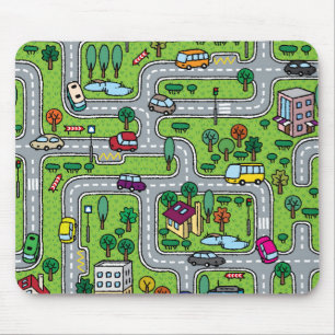 Cartoon Town Map Mouse Pad