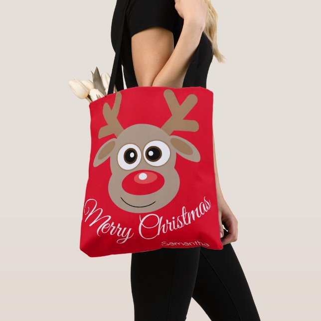 Cartoon Vermelho Tote Bag de Cartoon de Natal Boni (Close Up)