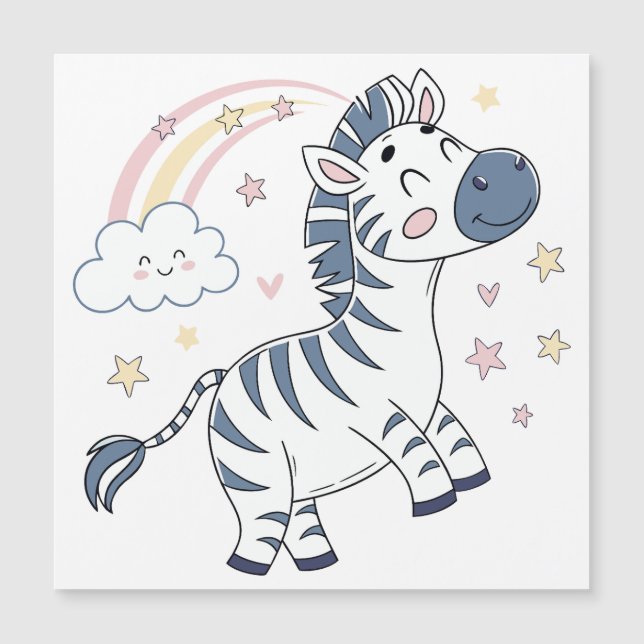 Cartoon Zebra Adorável com Arco-Íris e Estrelas | (Frente)