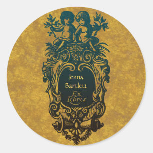 Cartouche de Libris & etiqueta ex dos querubins