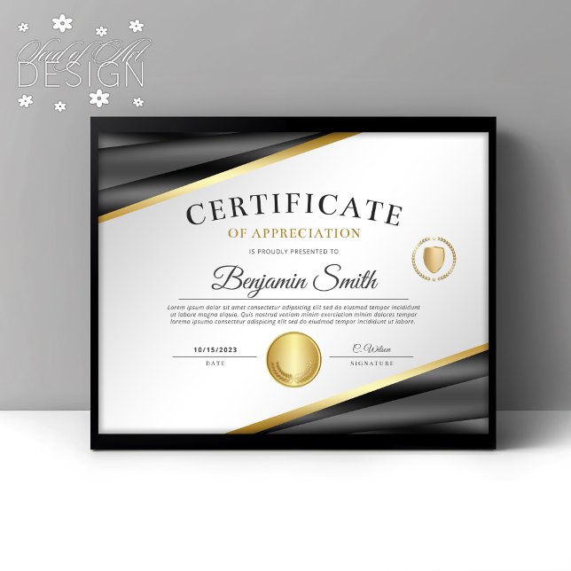 Carvões e Dourado Certificado de Prêmio de Aprecia (Criador carregado)