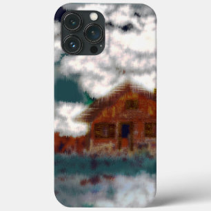 Casa antiga sob nuvens de chuva com efeito arranha