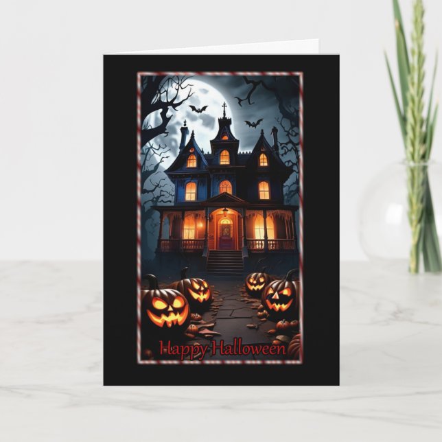 Casa Assombrada e Cartão de Halloween de Pumpkins (Frente)