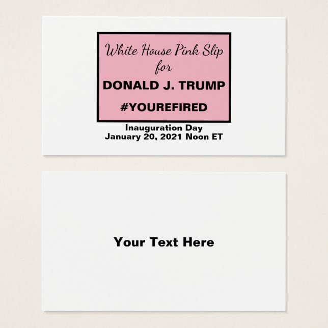 Casa Branca, Pink Slip para a Eleição Trump 2020 (Frente & Verso)