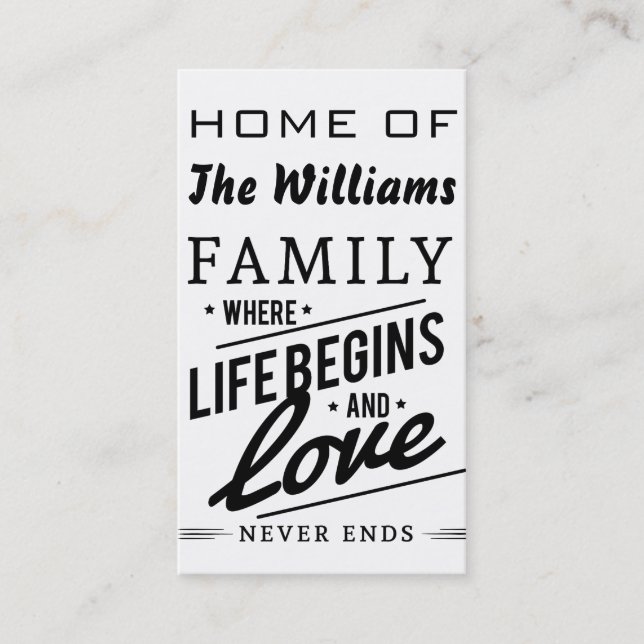 Casa de Adicionar o Nome da Família Cartões de Amo (Frente)