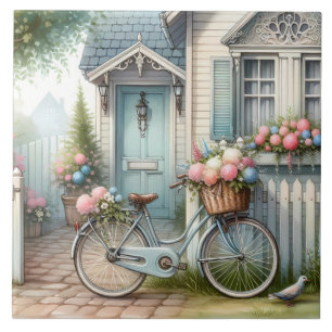 Casa de Bicicleta Cottage Azul com Cesto de Flores