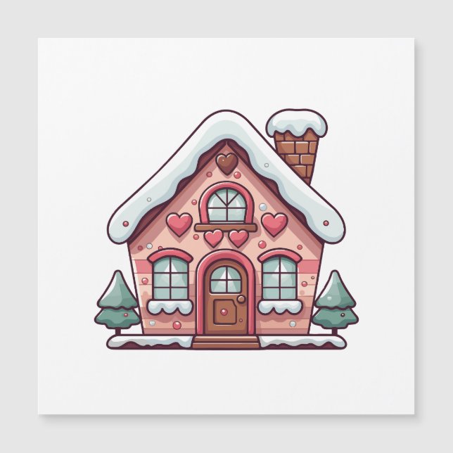 Casa de Biscoito de Gengibre Rosa com Corações (Frente)