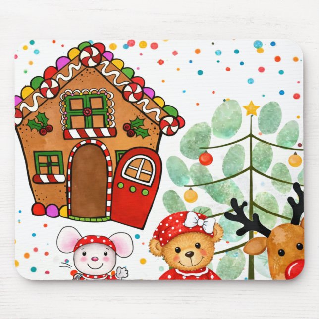 Casa de Biscoito de Natal Adorável Mousepad (Frente)