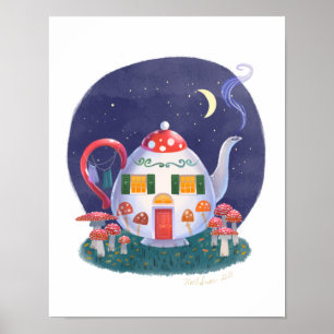 Casa de Bule de Chá de Cogumelo Impressão de Arte