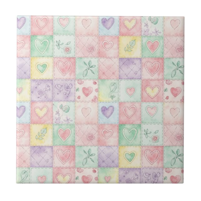 Casa de Campo Floral Patchwork Xadrez Pastel (Frente)