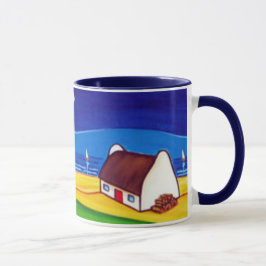 Casa de campo irlandesa na noite com caneca do