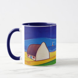 Casa de campo irlandesa na noite com caneca do