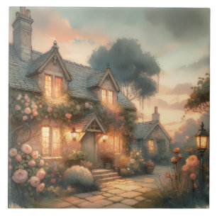 Casa de Contos de Fadas ao Pôr do Sol com Rosas
