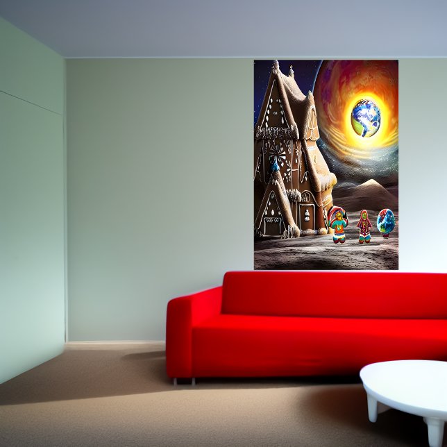 Casa de pão-de-gengibre na Lua | AI Art Poster (Criador carregado)