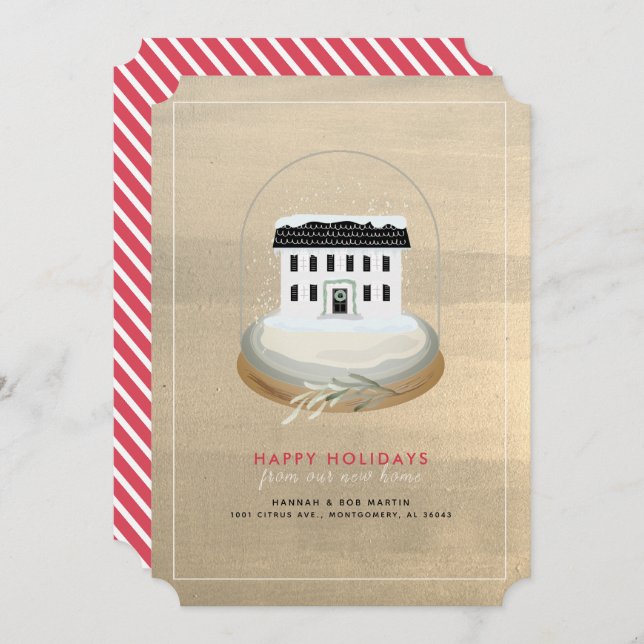 Casa de Papelão com Neve Dourado Anúncio de Férias (Frente/Verso)