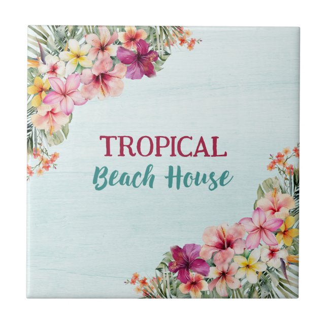 Casa de Praia Tropical Flores Rosa Floral Botânico (Frente)