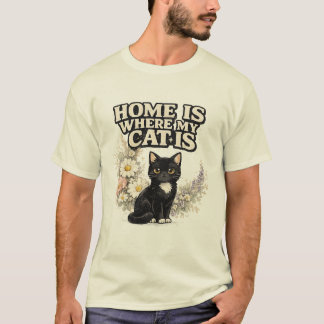 Casa é Onde Meu Gato Está Camiseta Floral de Gato