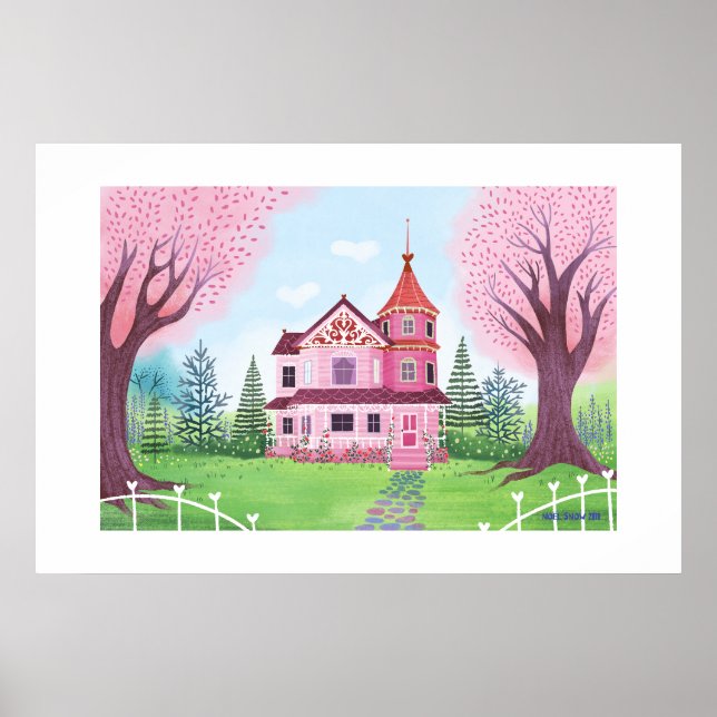 Casa Vitoriana Rosa Impressão Grande (Frente)