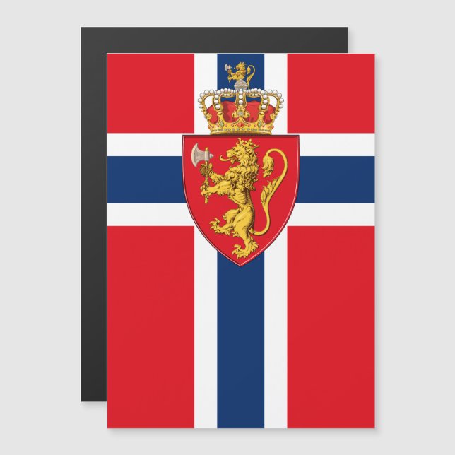 casaco de armas da Noruega na bandeira norueguesa, (Frente/Verso)
