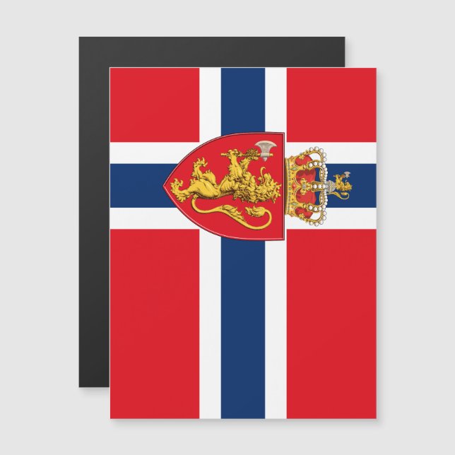 Casaco de armas da Noruega sob pavilhão da Noruega (Frente/Verso)