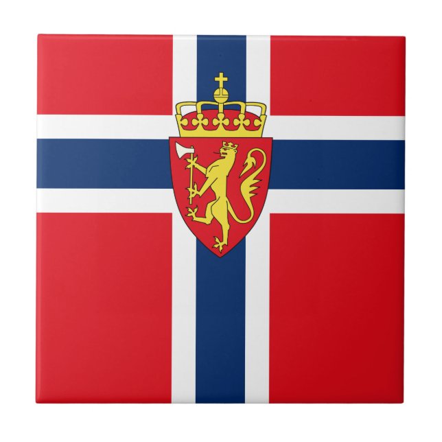 casaco de armas da Noruega sob pavilhão da Noruega (Frente)