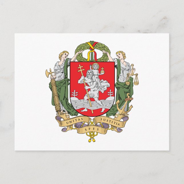 Casaco de armas de Vilnius, cartão postal da Lituâ (Frente)