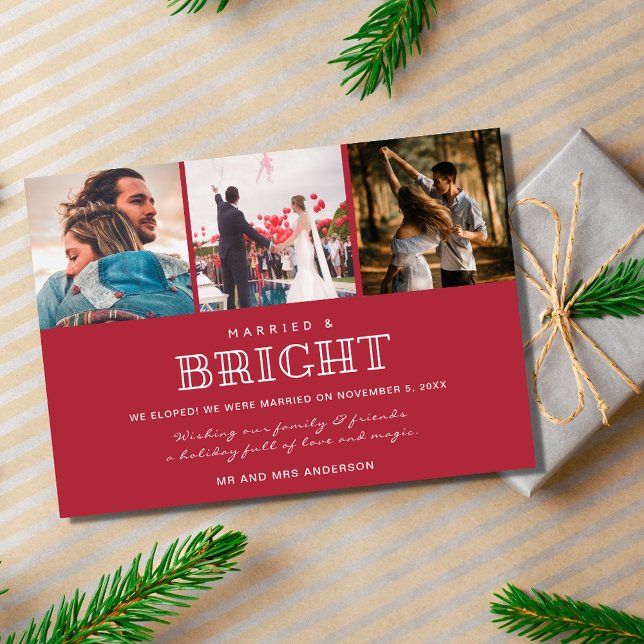 Casado e Brilhante Nós Elogiamos o Cartão de Natal (Married and Bright We Eloped Christmas Card)