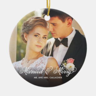 Casados e Alegres Primeiro Natal Enfeite de Foto