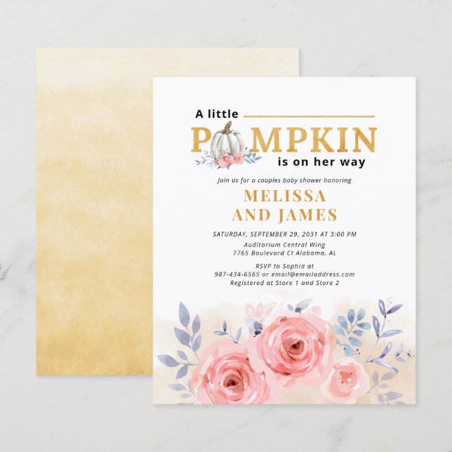 Casais de Abóbora de Orçamento Chá de fraldas Lilá (Frente/Verso)