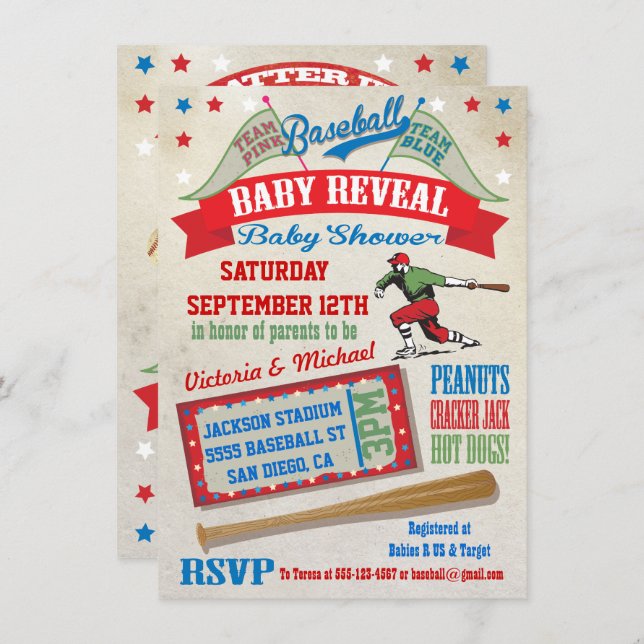 Casais de beisebol Convites para Chás de revisão d (Frente/Verso)