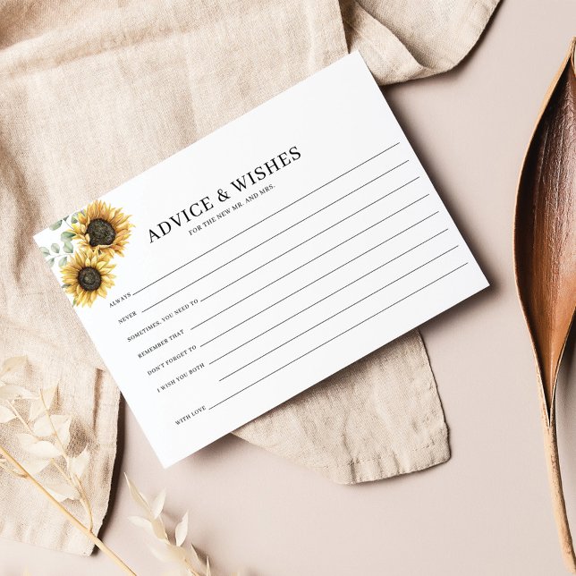 Casais de girassol floral Conselhos de Casamento (Sunflower Eucalyptus Wedding Advice and Wishes Card for Bride and Groom)