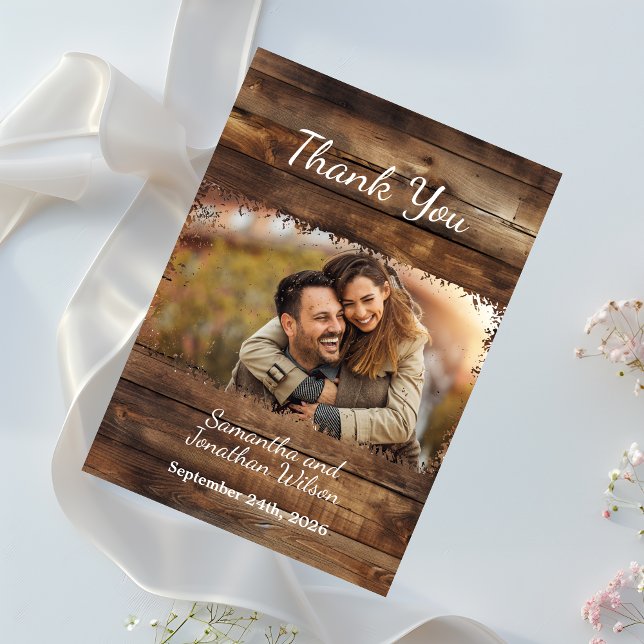 Casais Rustic Wood Fotografia Cartões de agradecim (Criador carregado)